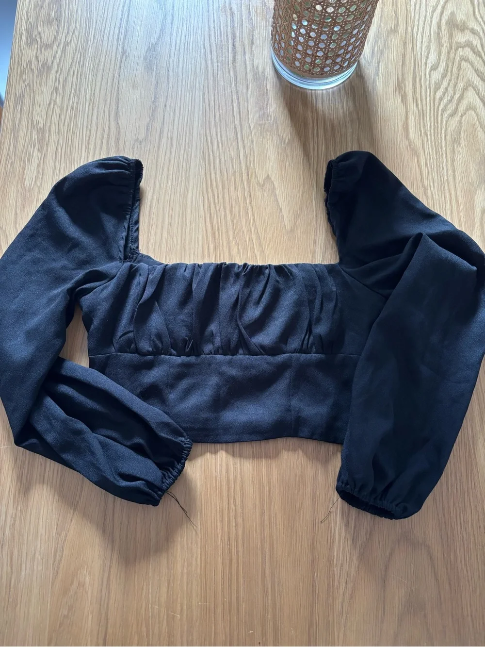 Black Long Sleeve Square Neck Crop Top